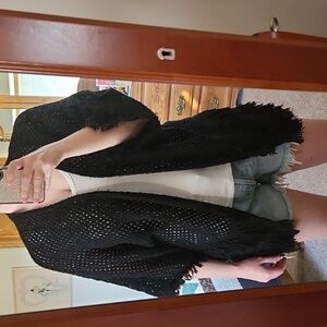 American Eagle Outfitters Black Fringe Cardigan M